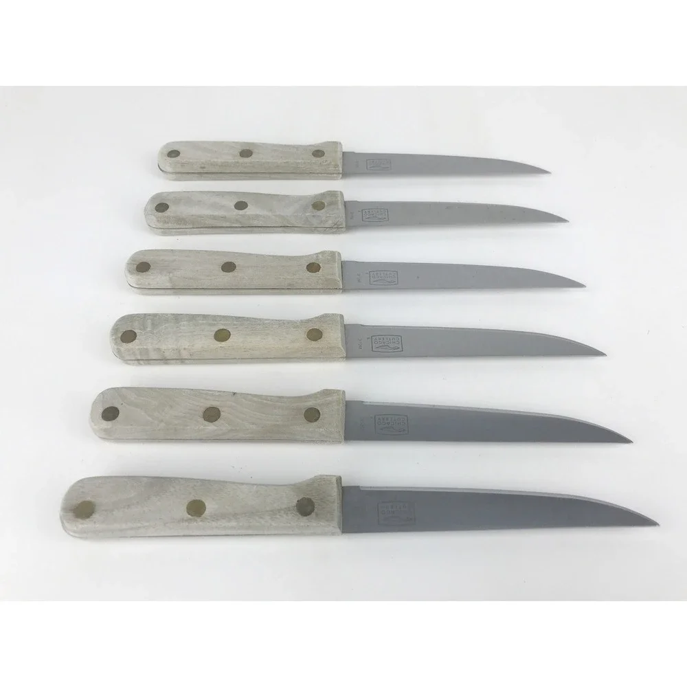 Lot of 6 - Chicago Cutlery‎ 3112M Steak Knives Wood Handle Kitchen Slicing